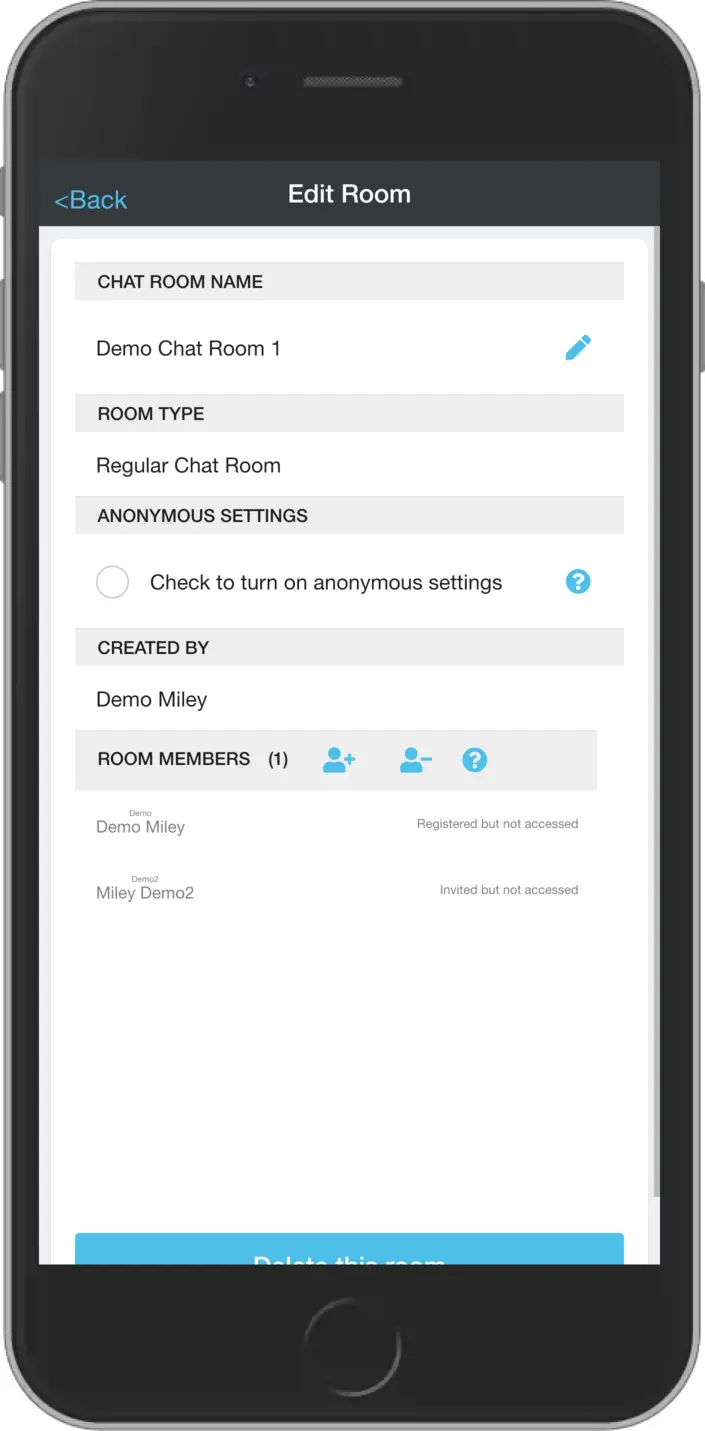 Chat room edit screen