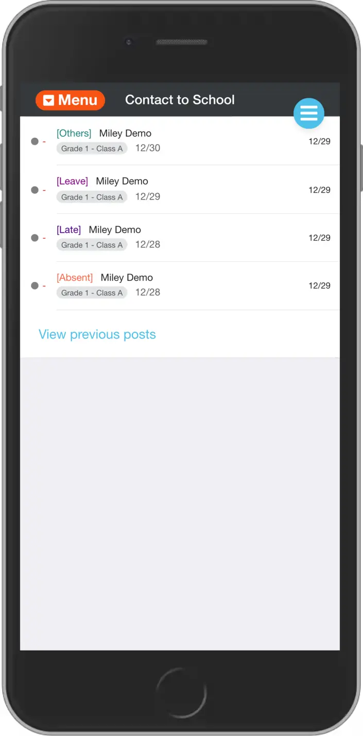 Contact to School - Top screen