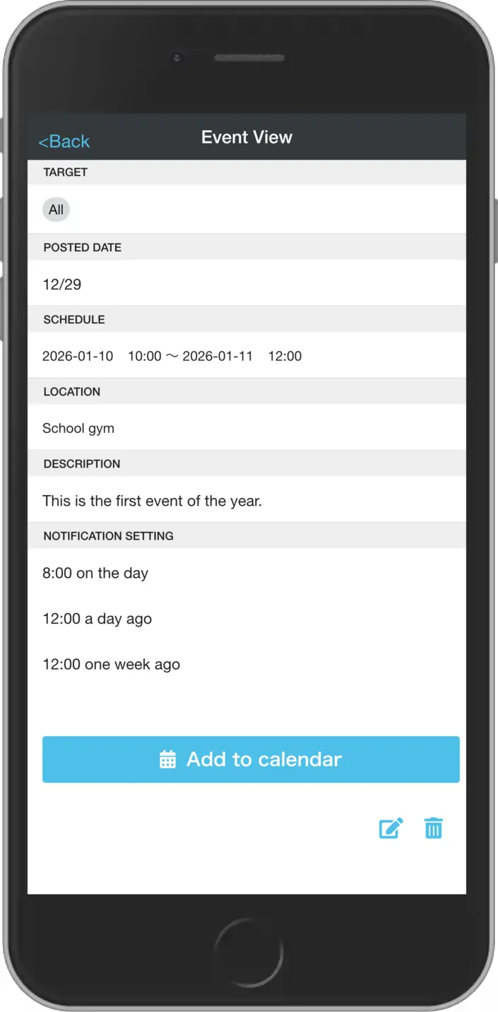 Event List - view screen