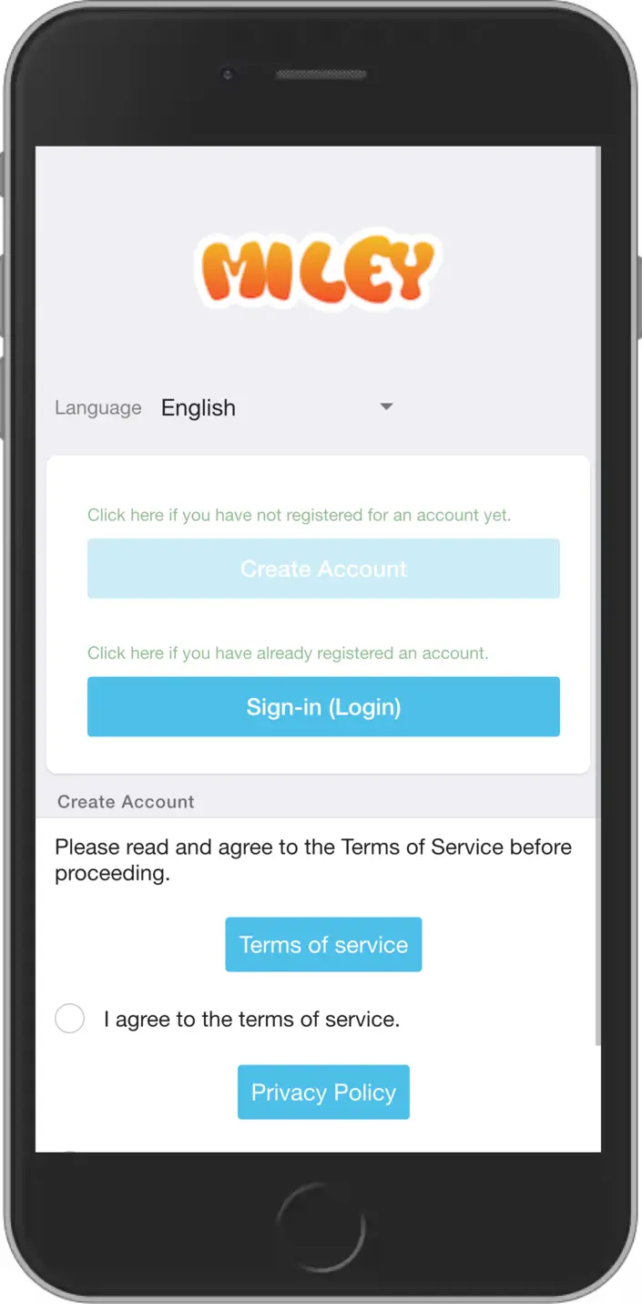 Account registration - terms agreement screen