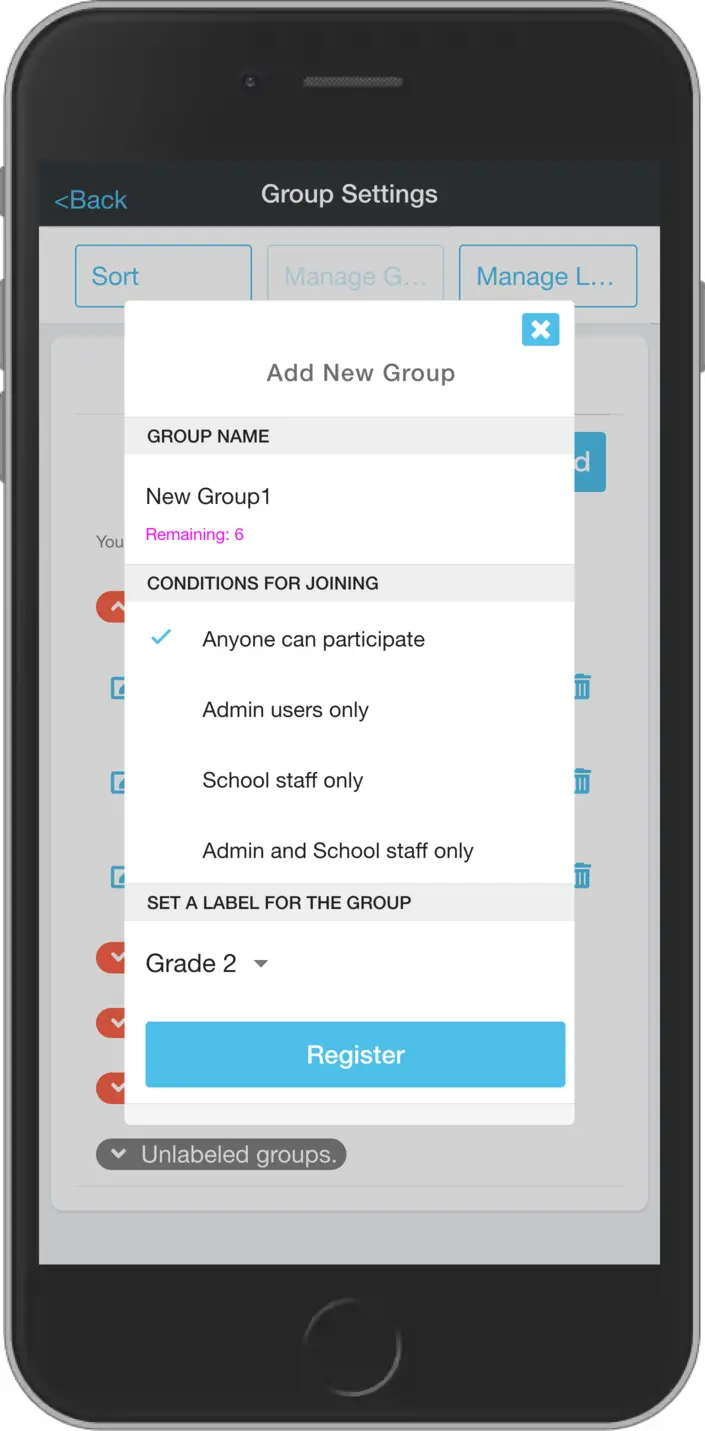 Group add screen