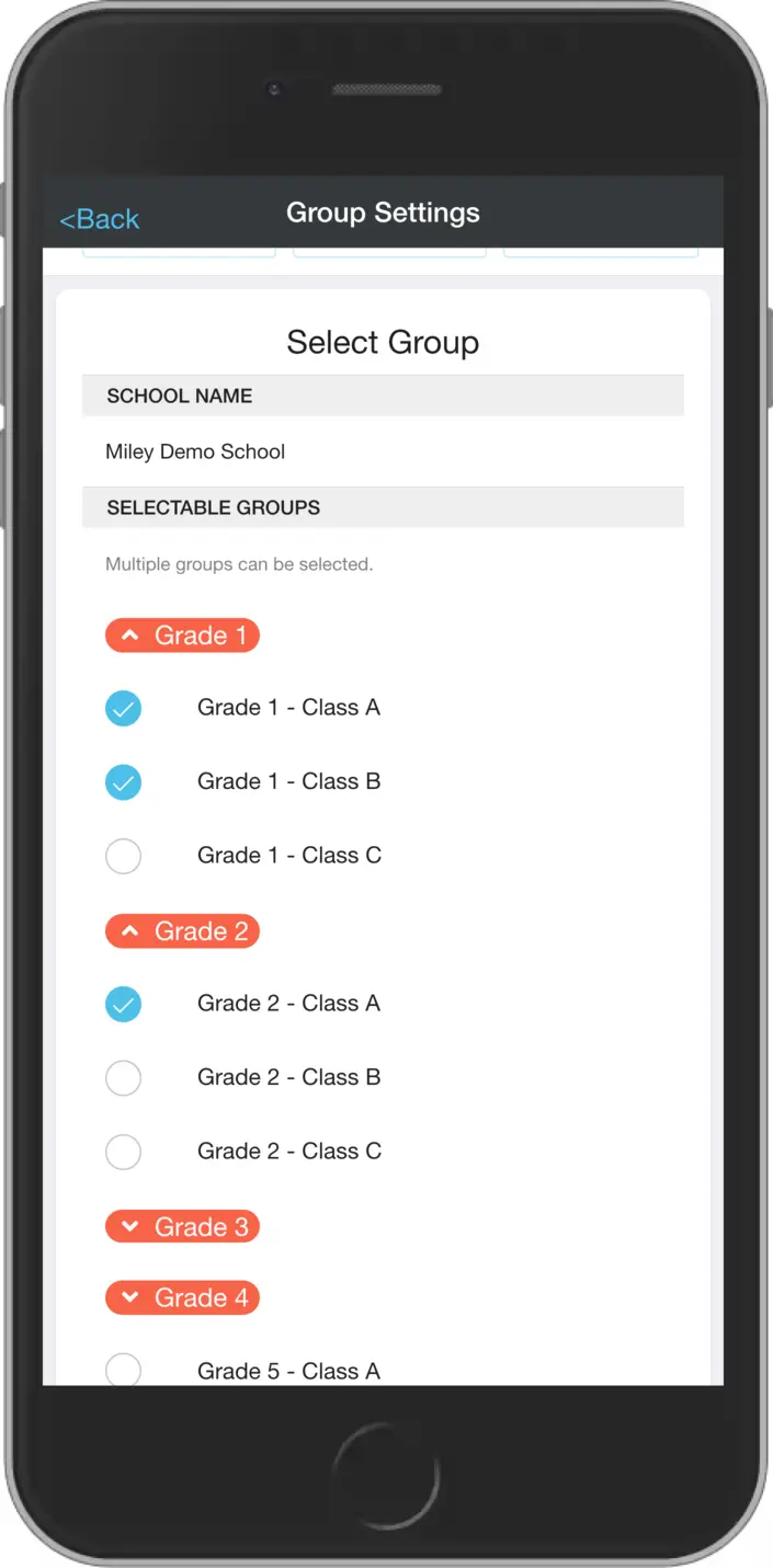 Group selection screen