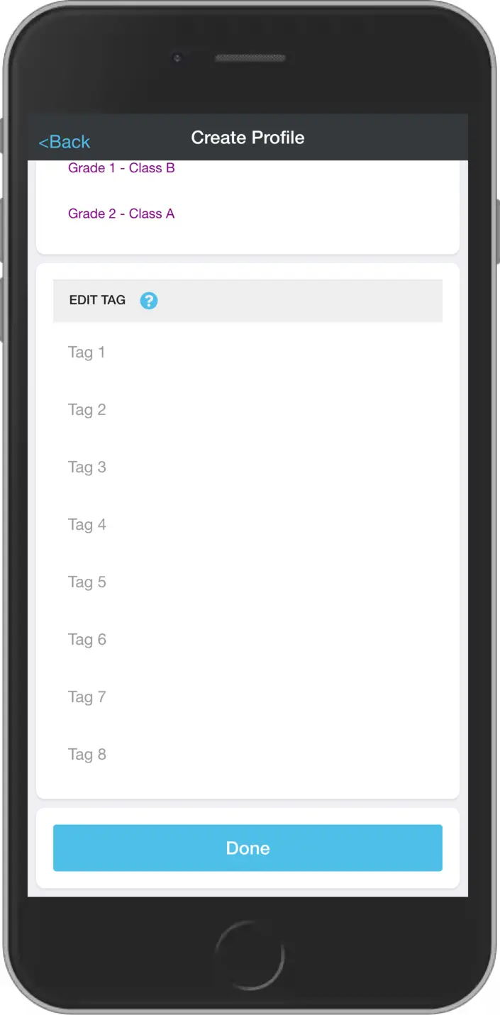 Account registration - tag settings screen